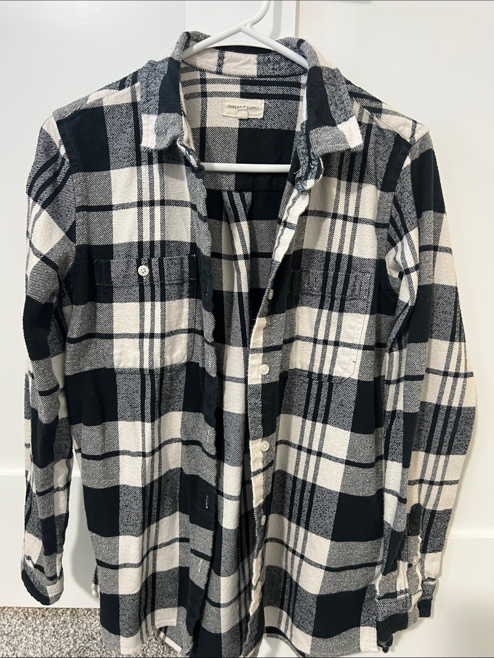 Women’s Black and White Plaid Button-Up Shirt